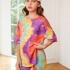 Girls Tie Dye Drop Shoulder Tee & Cycling Shorts (2) clothes for kids girls