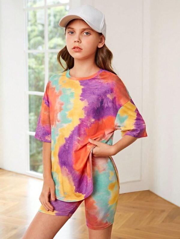 Girls Tie Dye Drop Shoulder Tee & Cycling Shorts (2) clothes for kids girls